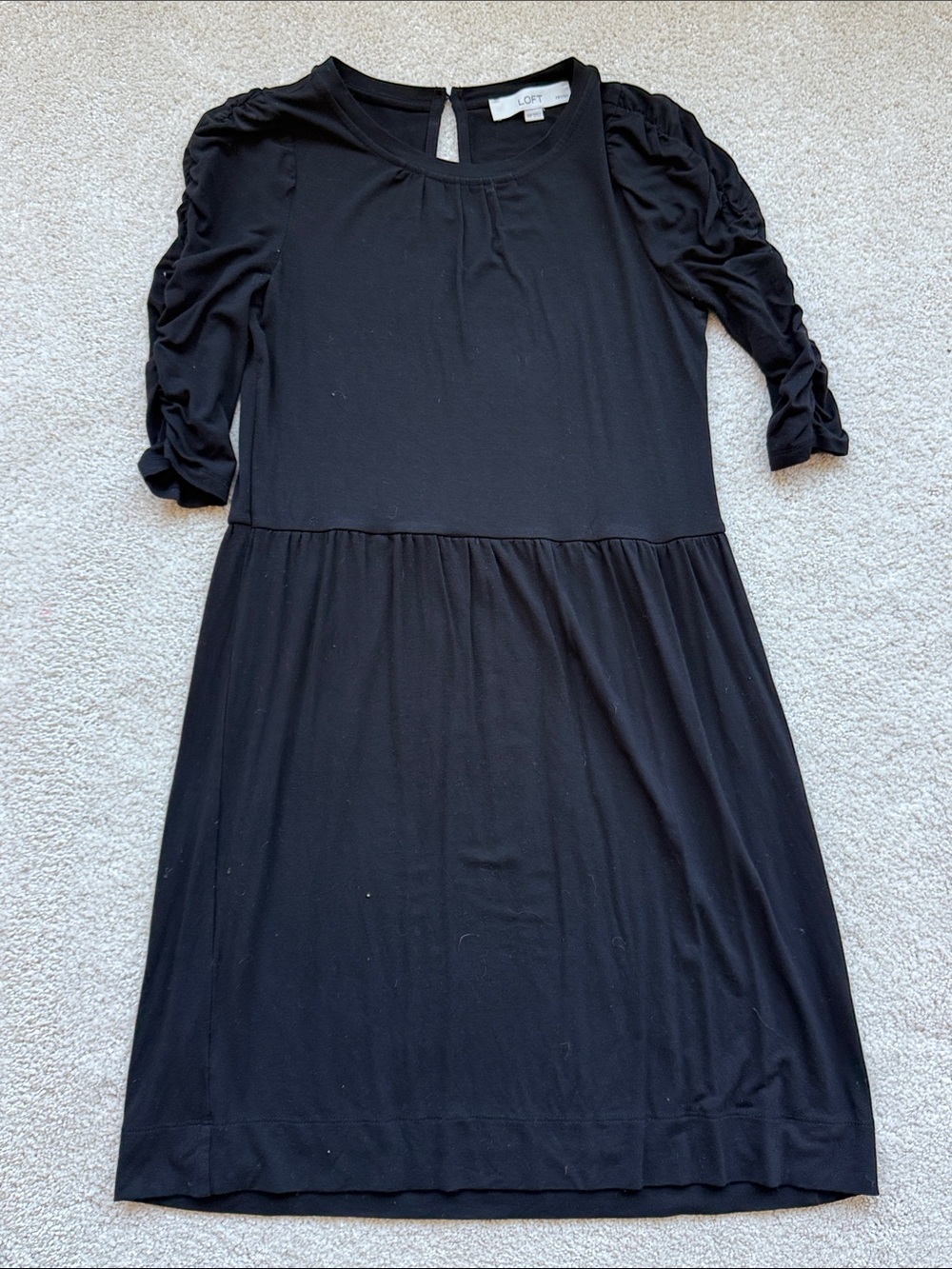 LOFT Black Ruched-Shoulder Midi Dress